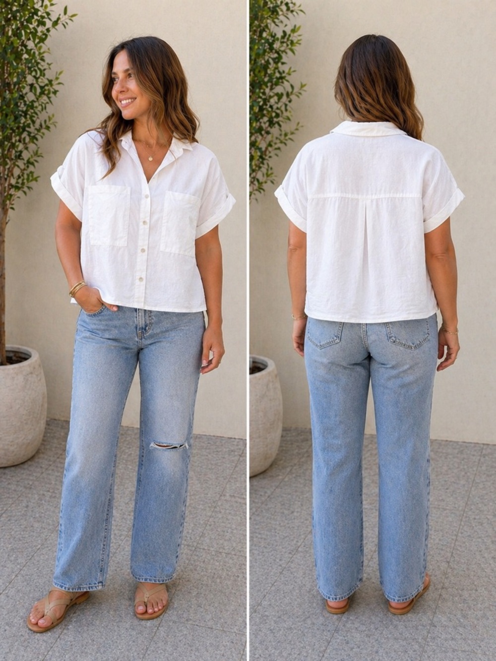 Universal Thread White Linen Blend Button Front Blouse XXL Casual Short Sleeve